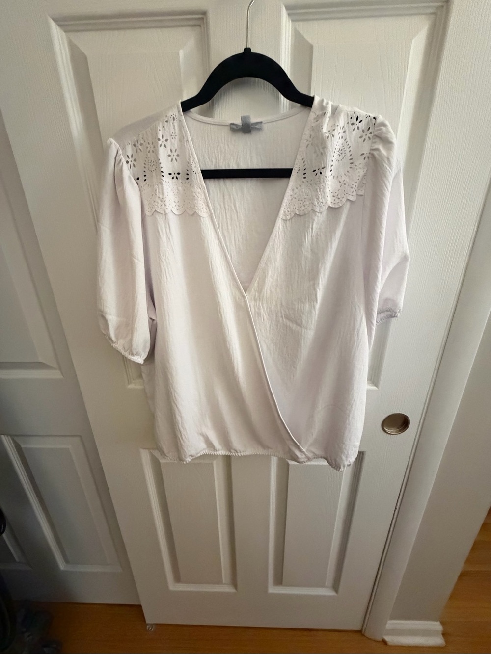 Women’s White Eyelet V-Neck Wrap Blouse